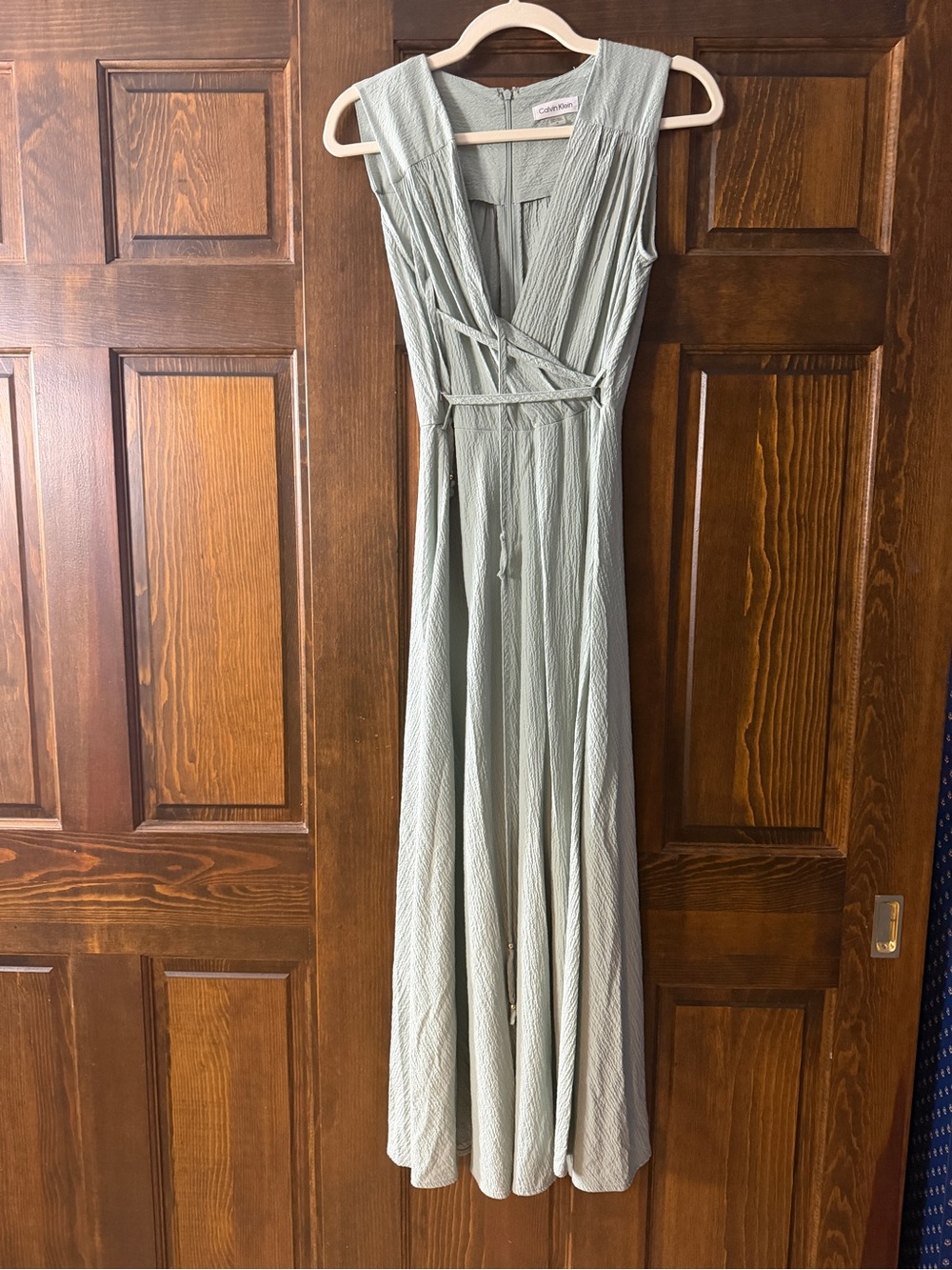 Calvin Klein Sage Green Sleeveless Maxi Wrap Dress
